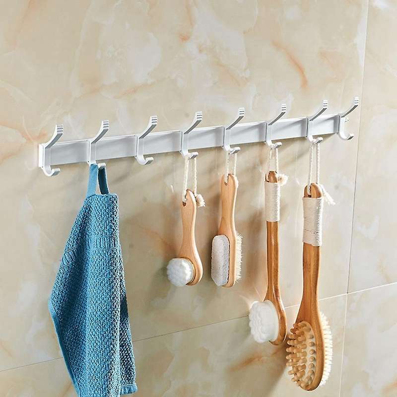 White Coat Hooks, Wall Mounted Coat Rack Aluminum Alloy Towel Rope Hook Moveable Dual-Hooks for Bath