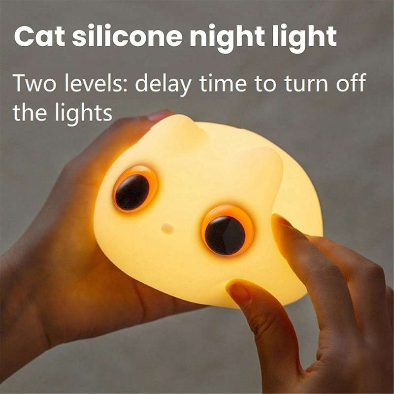 White Eyes Cat Silicone Night Light USB Rechargeable Desk Bedside Sleep Night Lamp Pet Birthday Gift