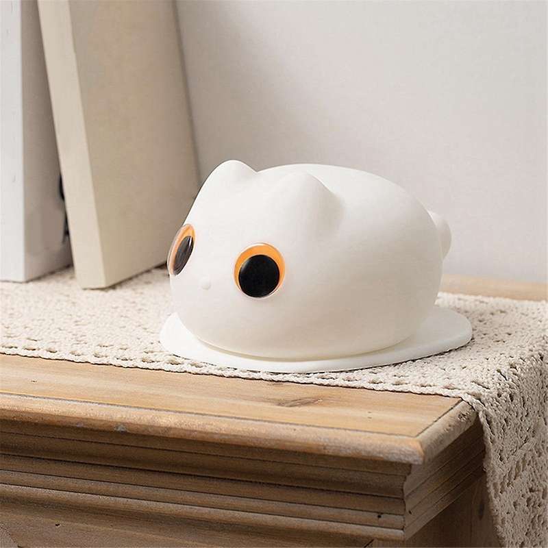 White Eyes Cat Silicone Night Light USB Rechargeable Desk Bedside Sleep Night Lamp Pet Birthday Gift