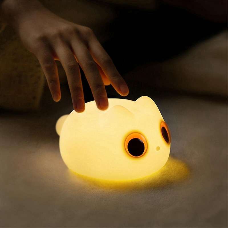 White Eyes Cat Silicone Night Light USB Rechargeable Desk Bedside Sleep Night Lamp Pet Birthday Gift