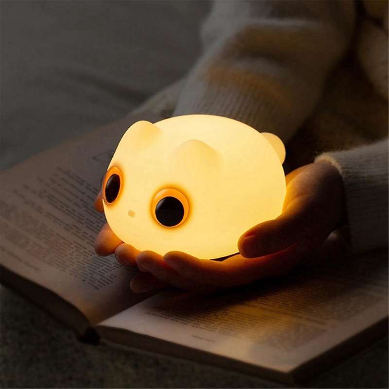White Eyes Cat Silicone Night Light USB Rechargeable Desk Bedside Sleep Night Lamp Pet Birthday Gift