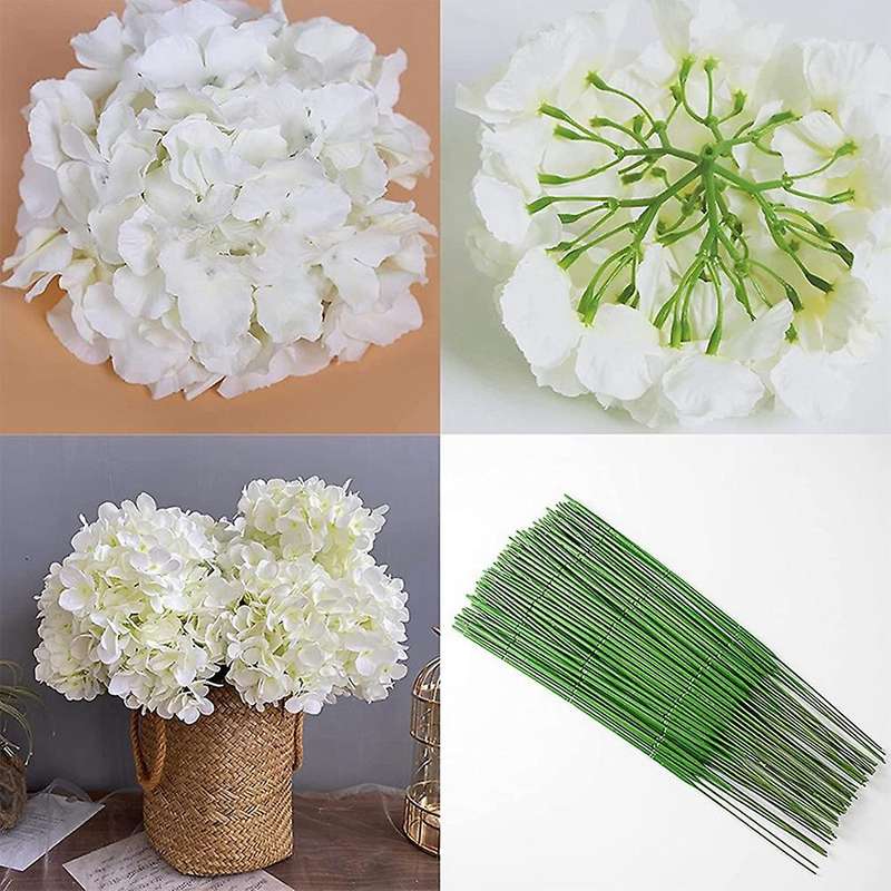 White Hydrangea Silk Flowers Heads Pack Of 20 Hydrangea Flowers Artificial with Stems for Wedding