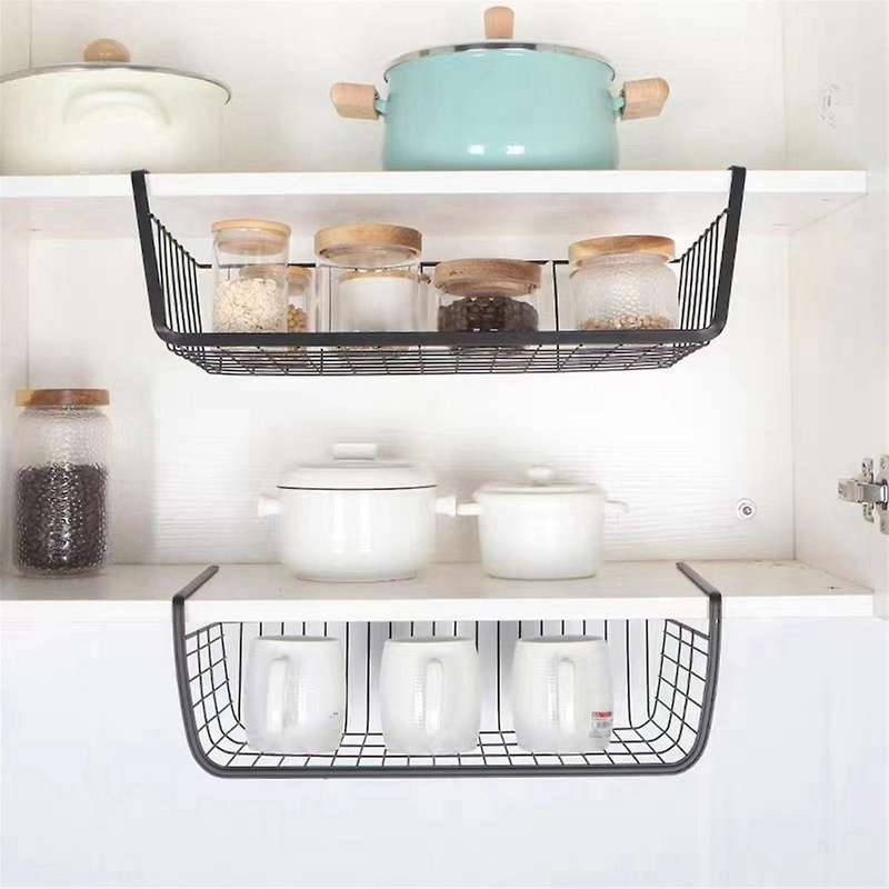 White Hanging Net Basket Large Capacity Hanging Under Cabinet Wall Wardrobe Storage Basket Kitchen T