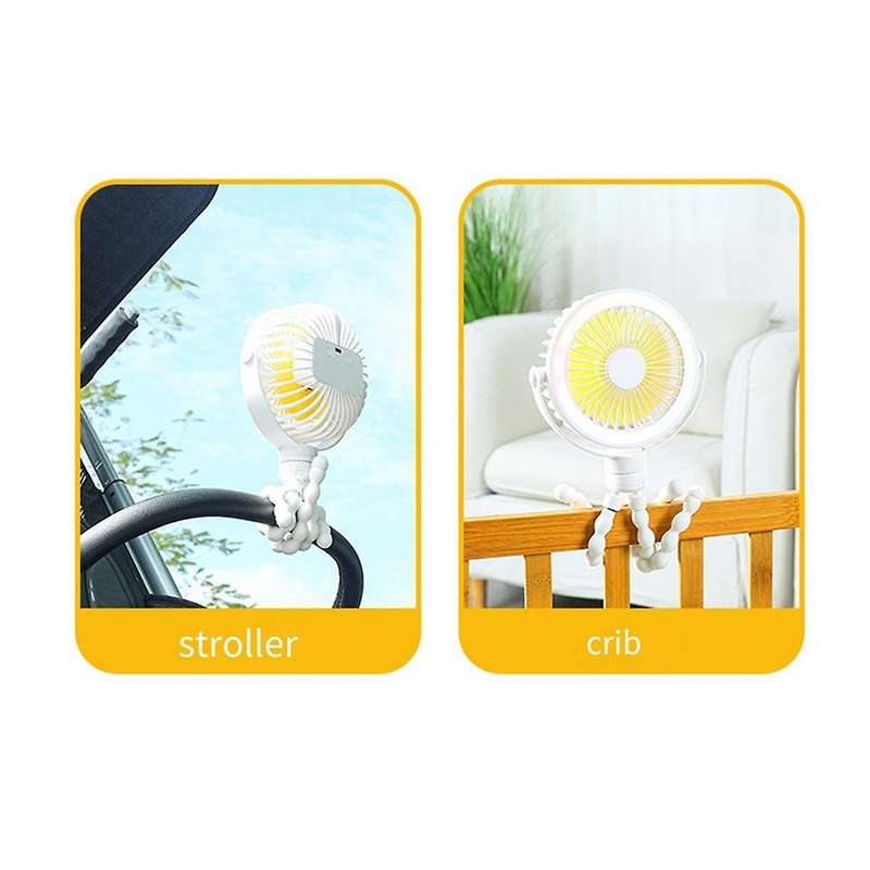 White Portable Rechargeable Baby Stroller Fan Clip-on Octopus Night Light Mini Personal Handheld Por