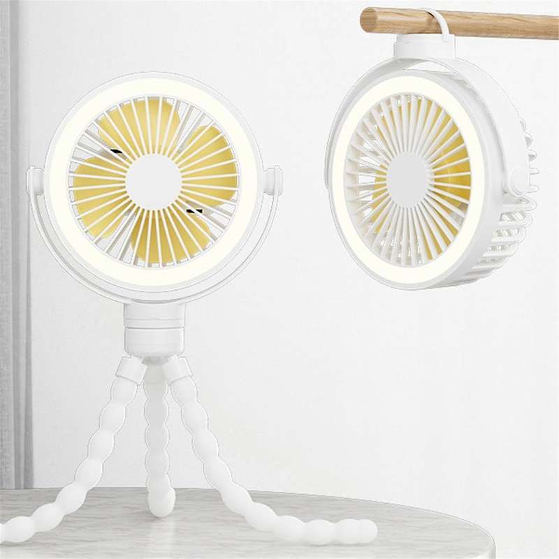 White Portable Rechargeable Baby Stroller Fan Clip-on Octopus Night Light Mini Personal Handheld Por