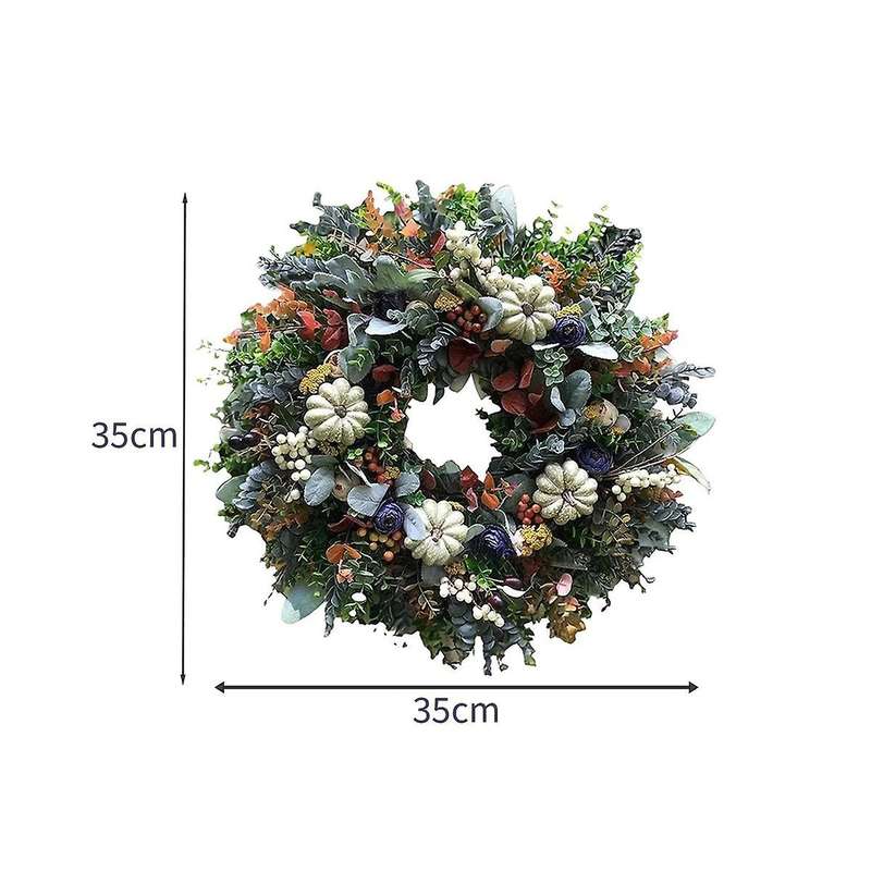 White Pumpkins Ranunculus Wreath Fall Decor for Front Door, Handmade Hydrangea Big White Pumpkin Wre