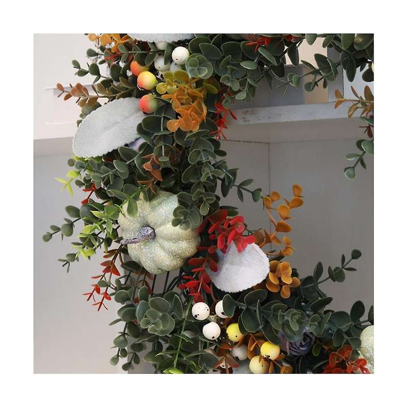 White Pumpkins Ranunculus Wreath Fall Decor for Front Door, Handmade Hydrangea Big White Pumpkin Wre