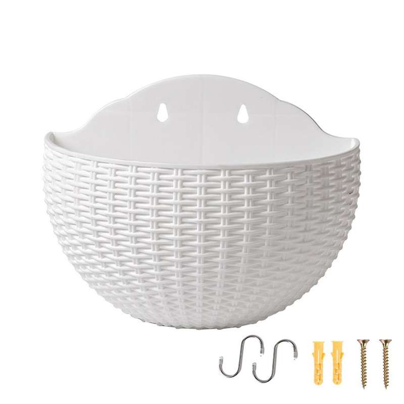 White Wall Planter Wall-Mounted Planter Semi-Circular Fence Planter with Drain and Hooks Wall-Mounte