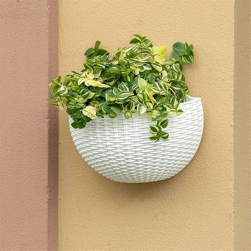 White Wall Planter Wall-Mounted Planter Semi-Circular Fence Planter with Drain and Hooks Wall-Mounte