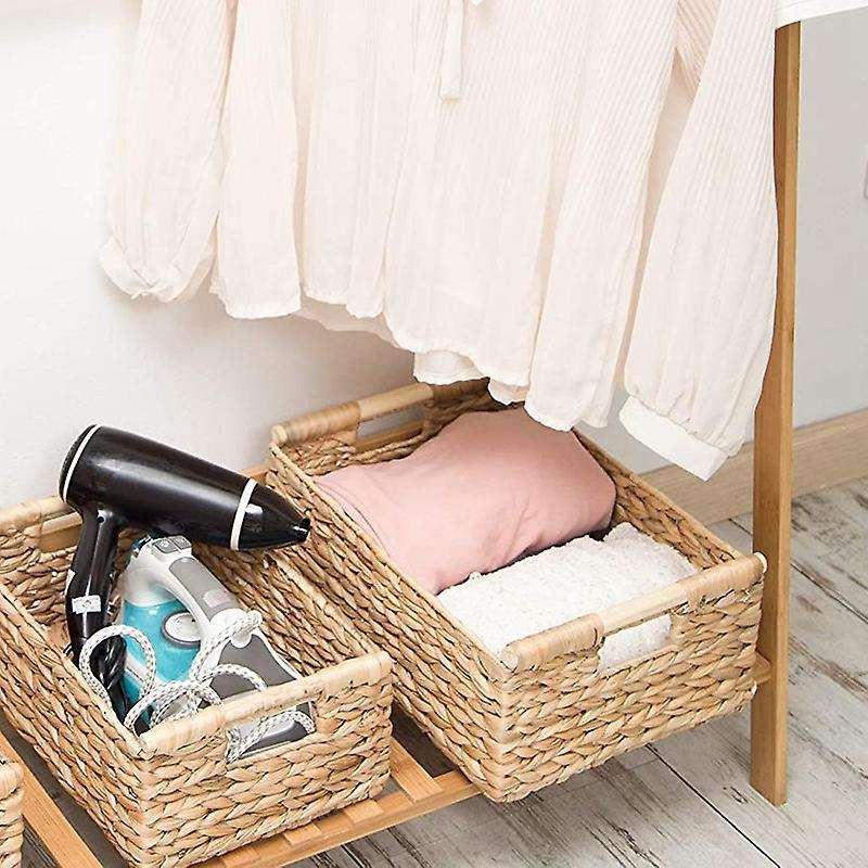 Wicker Basket Rectangular with Wooden Handles for Shelves,water Hyacinth Basket Storage,natural Bas