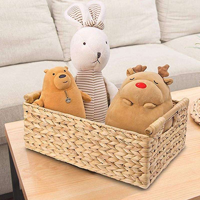 Wicker Basket Rectangular with Wooden Handles for Shelves,water Hyacinth Basket Storage,natural Bas