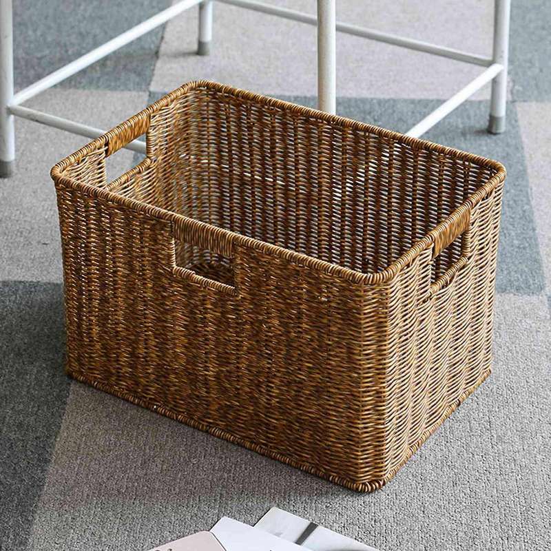 Wicker Storage Basket Rattan Woven Shelf Storage Basket Stackable Shelf Organizer Basket with Handle