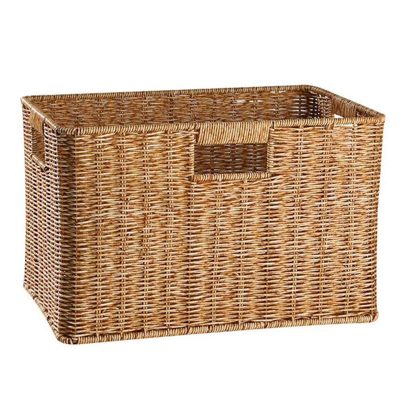 Wicker Storage Basket Rattan Woven Shelf Storage Basket Stackable Shelf Organizer Basket with Handle