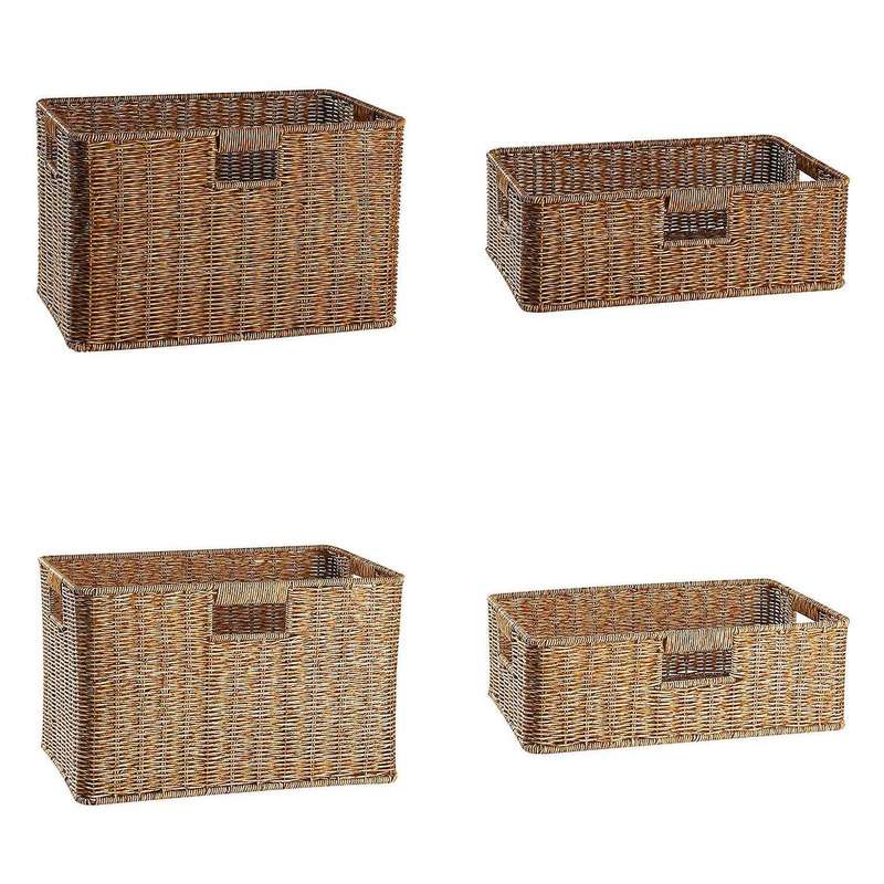 Wicker Storage Basket Rattan Woven Shelf Storage Basket Stackable Shelf Organizer Basket with Handle