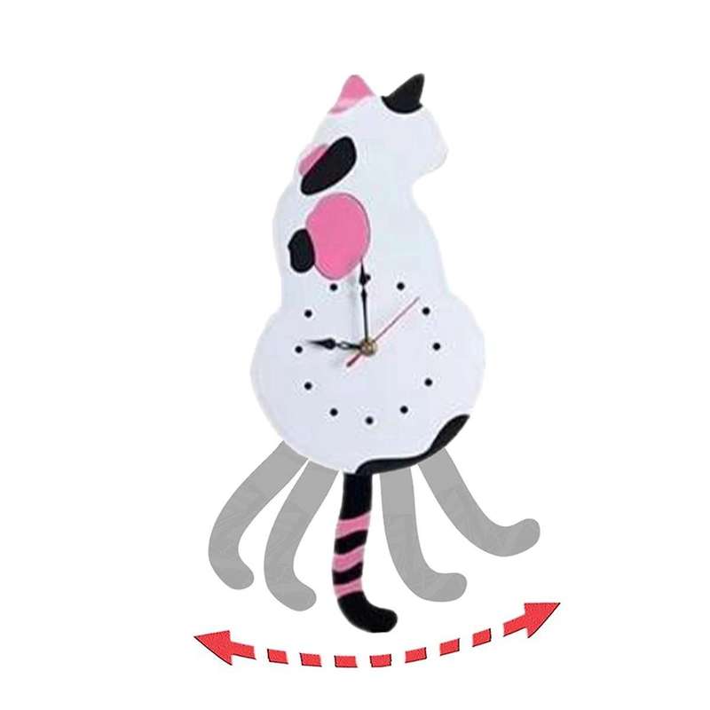 White-cat Pendulum Wall Clock,cat Clock,cat Clock with Moving Tail,cat Swinging,whimsical Funny Wall