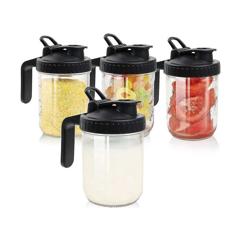 Wide Mouth Jar Pour Spout Lids with Handle Reusable Plastic Flip Cap Lid,leak-proof Airtight Seal(j