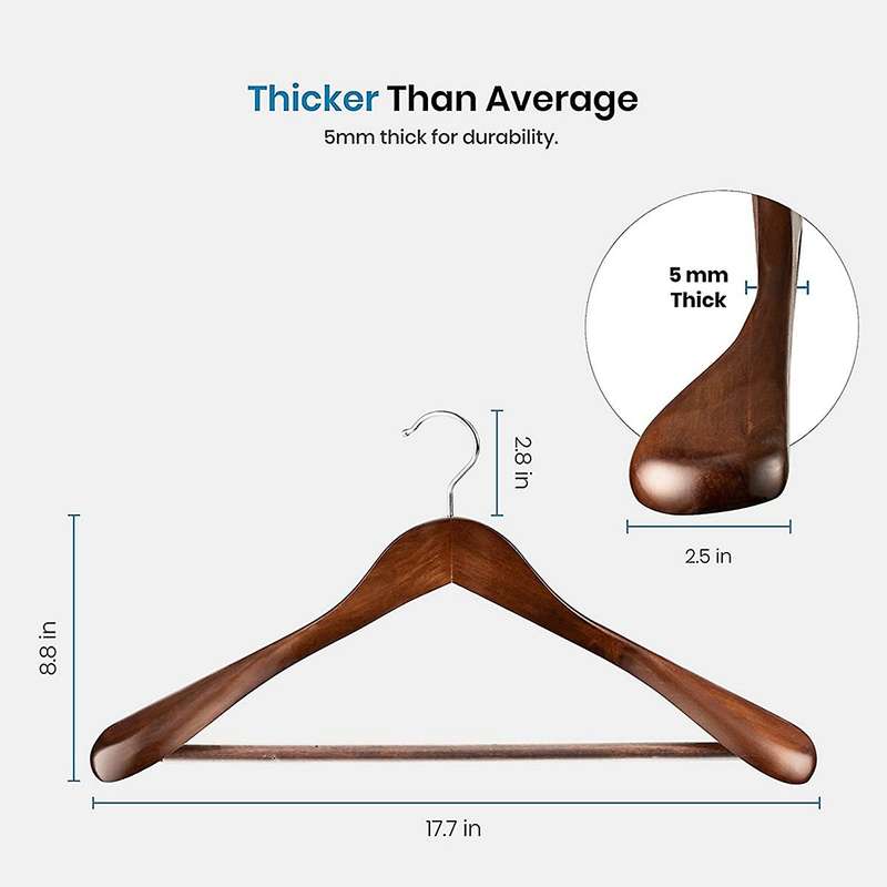 Wide Shoulder Wooden Hangers 6 Pack with Non Pants Bar - Finish Solid Wood Suit Hanger Coat Hanger