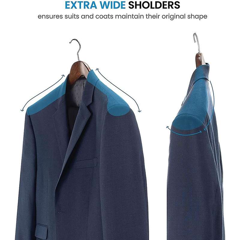 Wide Shoulder Wooden Hangers 6 Pack with Non Pants Bar - Finish Solid Wood Suit Hanger Coat Hanger