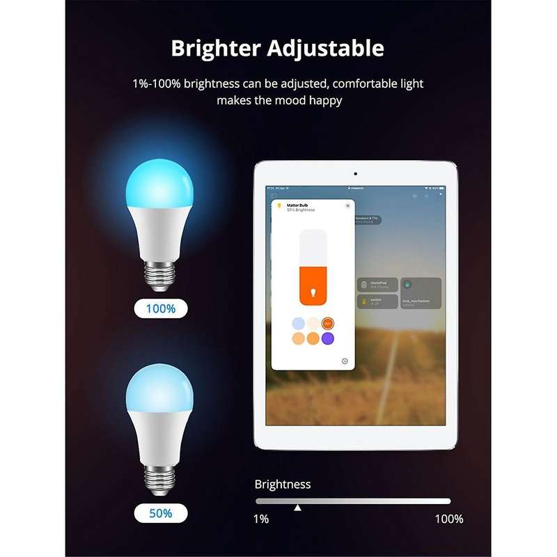 WIFI Matter Smart Bulb 9W RGB E27 LED Lamp APP Control DIY Smart Home Bulb Voice Control for Google