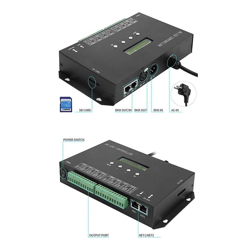 WiFI LED Pixel Controller Artnet to SPI Supports Software LAN Synchrony SD Card DMX512 Console (H807