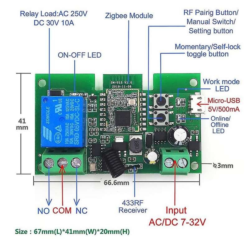 Wifi Relay Switch for ZigBee 3.0 Smart Switch RF Module Smart Home Automation DIY Breaker 1CH DC 5-3