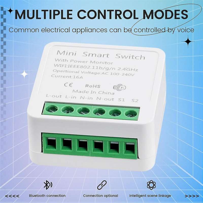 WiFi Tuya 16A Smart Switch Breaker Module Wireless Remote Switch APP Remote Voice Control