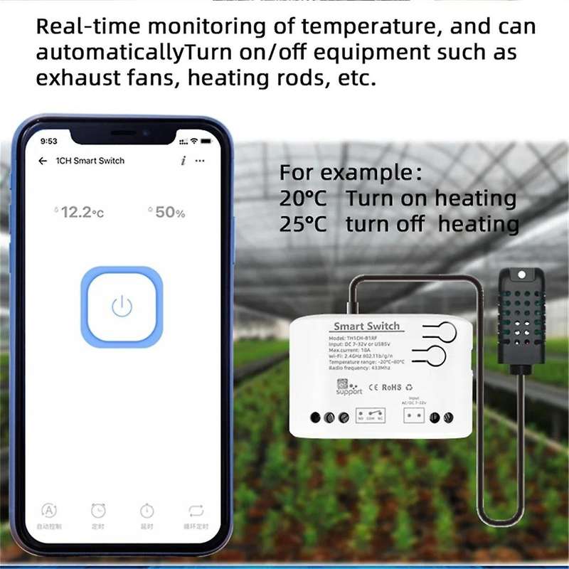 WiFi Smart Temperature Switch 7-32V Passive Dry Contact Relay Real-Time Monitor Smart Module(A)