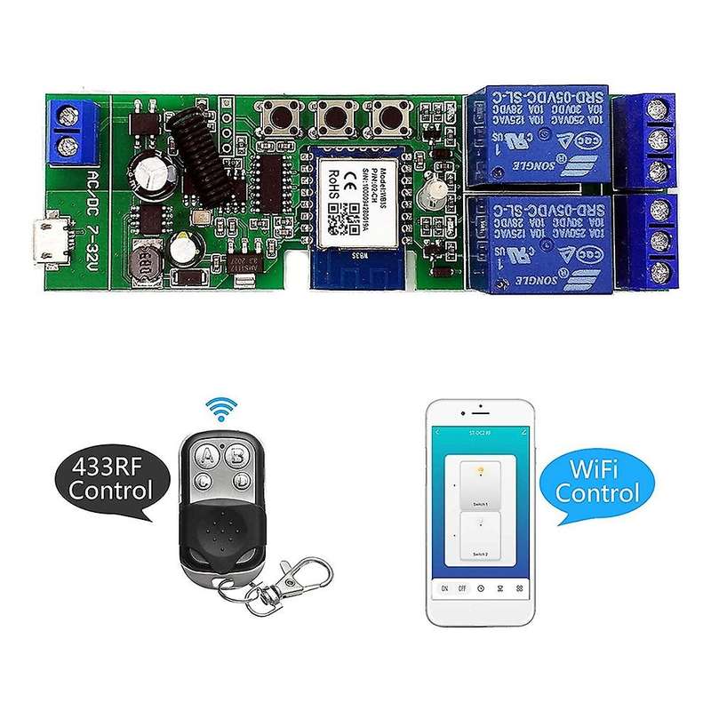 WiFi Wireless Relay Module 2 Channels Remote Switch AC220V Inching/Self-Locking Switch Alexa Relay D