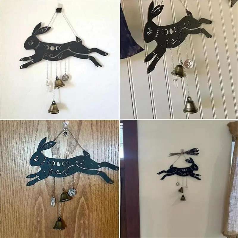 Wind Chime Pendant Rabbit Vintage Wind Bell Decor Running Rabbit Shape Decoration Accessory for Door