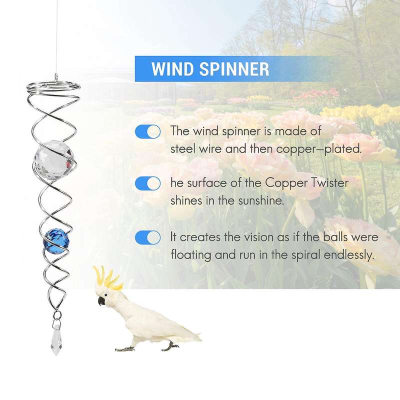 Wind Chime Windmill Crystal Metal Wire Crystal Ball Wind Spinner Bell Spiral Tail for Outdoor Garden