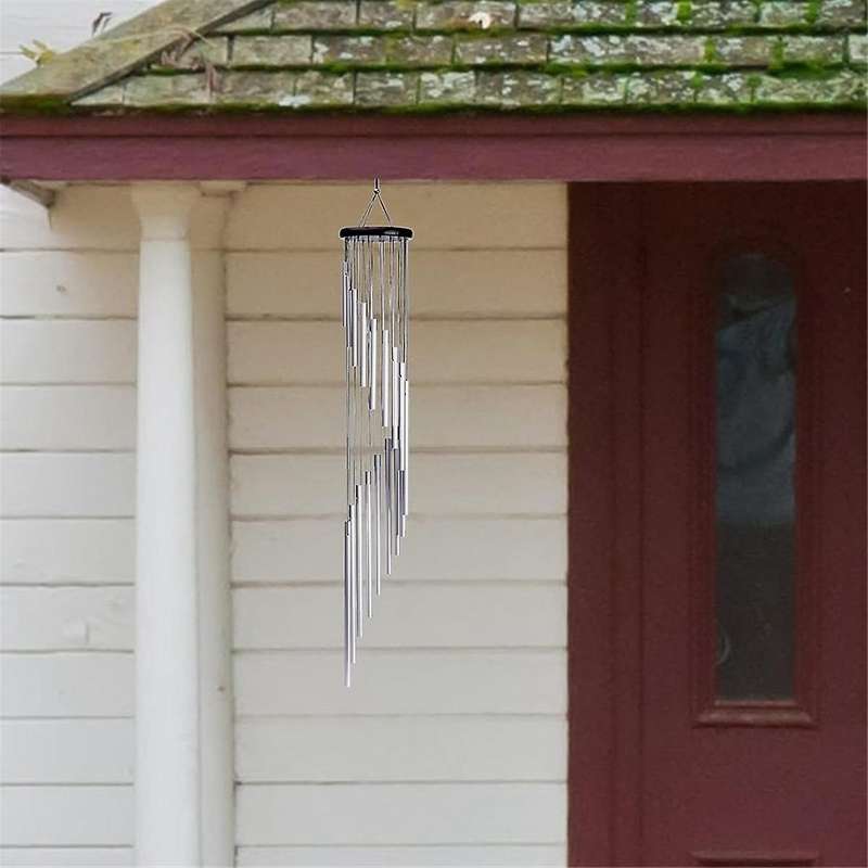 Wind Chime, Garden Chime 18 Silver Metal Tubes and Hooks for Patio Outdoor Decoration Home Decoratio