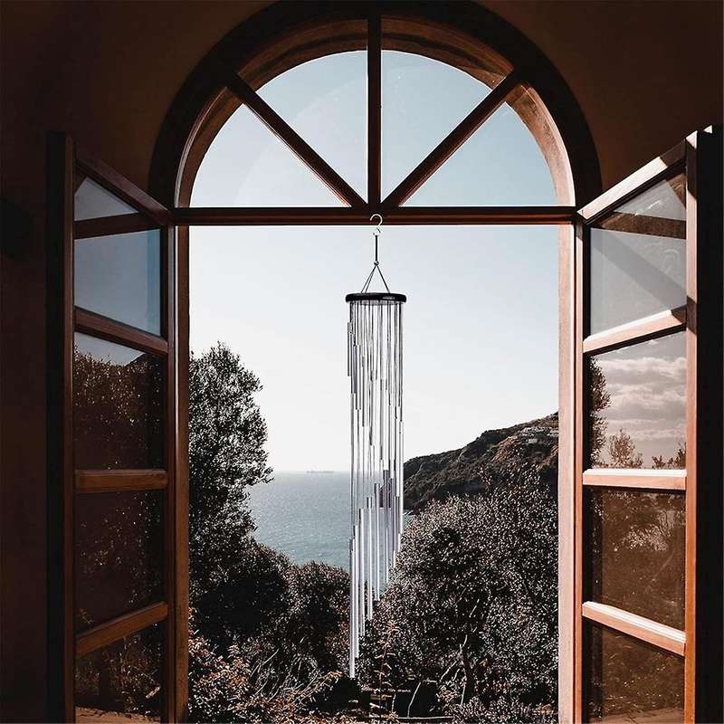Wind Chime, Garden Chime 18 Silver Metal Tubes and Hooks for Patio Outdoor Decoration Home Decoratio