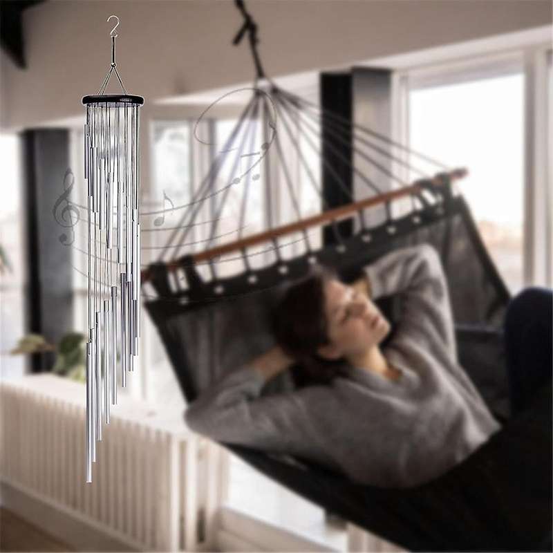Wind Chime, Garden Chime 18 Silver Metal Tubes and Hooks for Patio Outdoor Decoration Home Decoratio