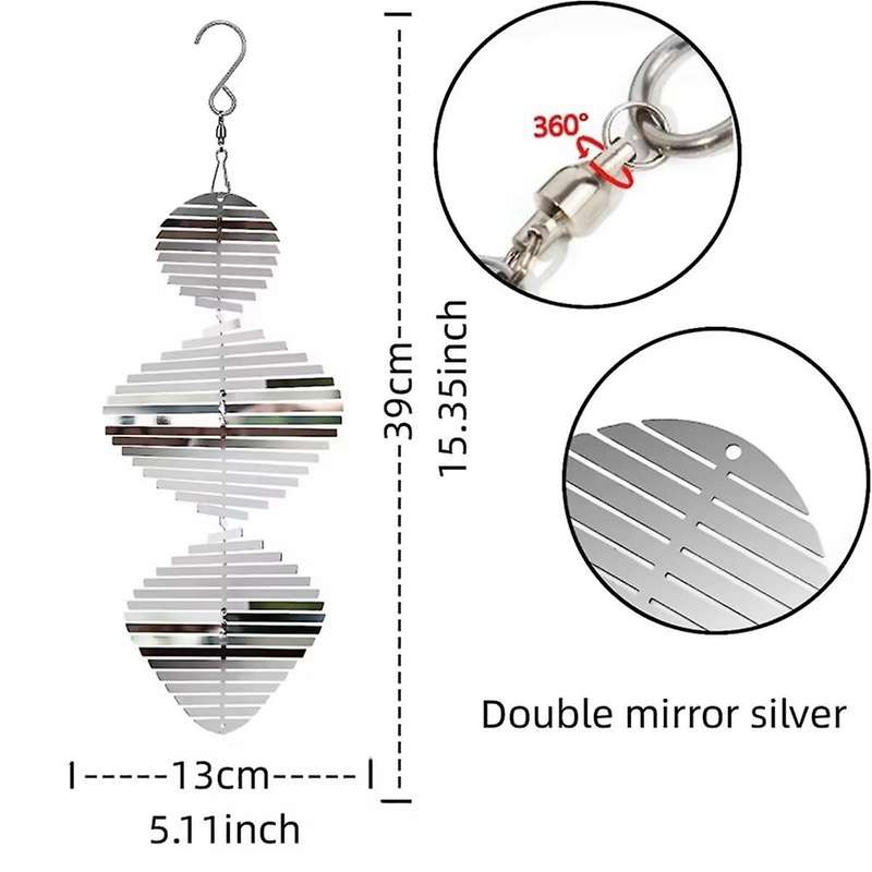 Wind Spinners 3D Hanging Wind Spinner Stainless Steel Metal Sculptures Decorations, Heliciform Wind