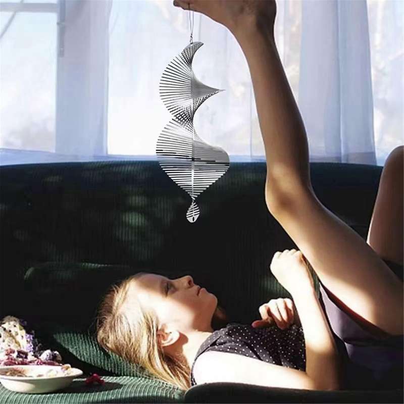 Wind Spinners 3D Hanging Wind Spinner Stainless Steel Metal Sculptures Decorations, Heliciform Wind