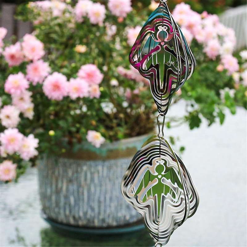 Wind Spinner Curly Windmill , Hanging Wind Twister with Tail Whirligigs Crafts for Outdoor Yard Pati