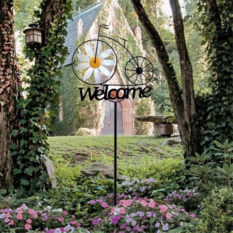 Wind Spinner Metal 3d Windmill Welcome Sign Stakes Front Door Decor Bike Stand Craft Outdoor Yard &