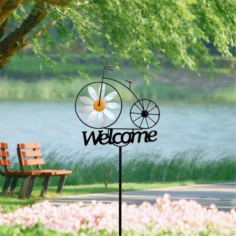 Wind Spinner Metal 3d Windmill Welcome Sign Stakes Front Door Decor Bike Stand Craft Outdoor Yard &