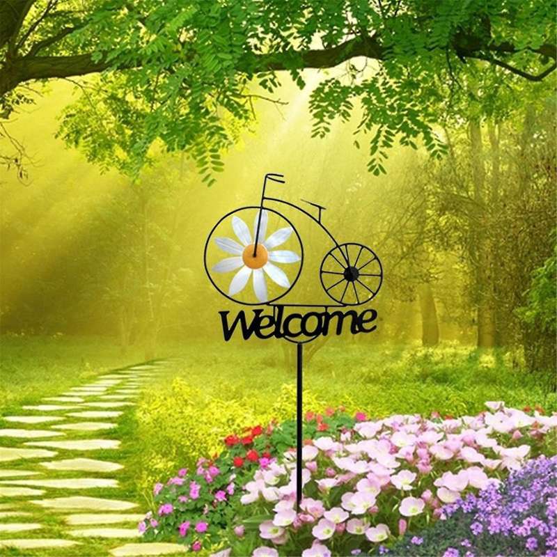 Wind Spinner Metal 3d Windmill Welcome Sign Stakes Front Door Decor Bike Stand Craft Outdoor Yard &