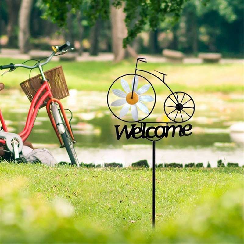 Wind Spinner Metal 3d Windmill Welcome Sign Stakes Front Door Decor Bike Stand Craft Outdoor Yard &