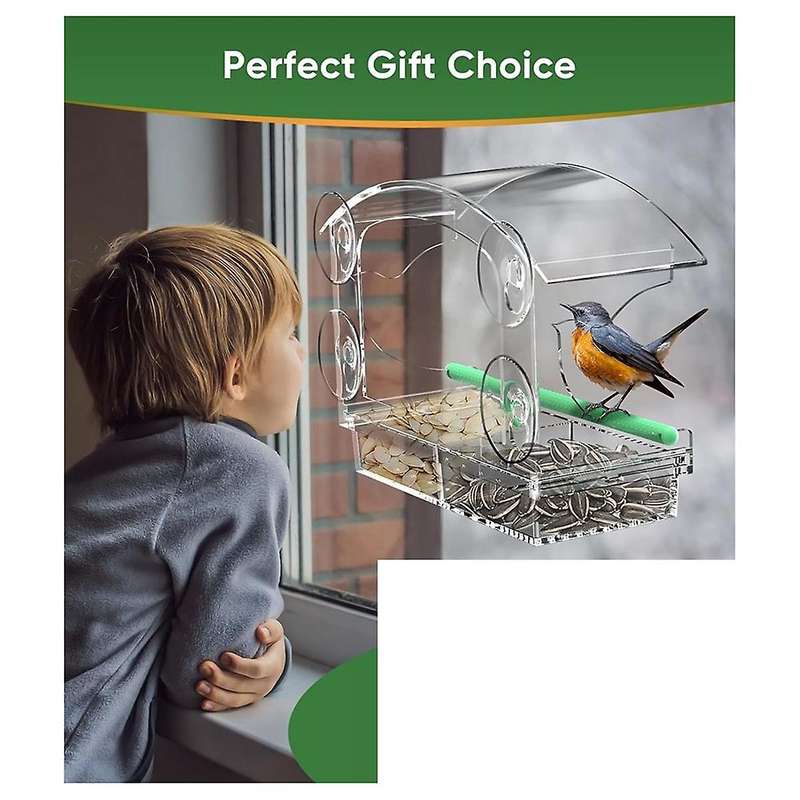Window Bird Feeder with 4 Strong Suction Cups, Clear Window Bird Feeder for Outside, Acrylic Bird Ho