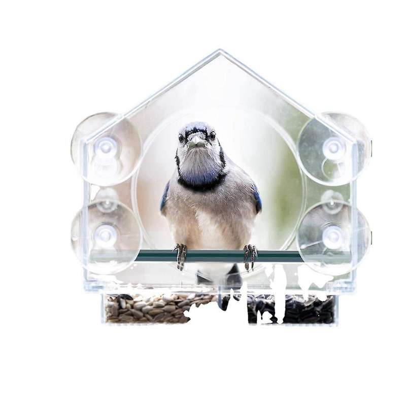 Window Bird Feeders with Strong Suction Cups, Clear for Outside,bird House with 2 Compartment Remov