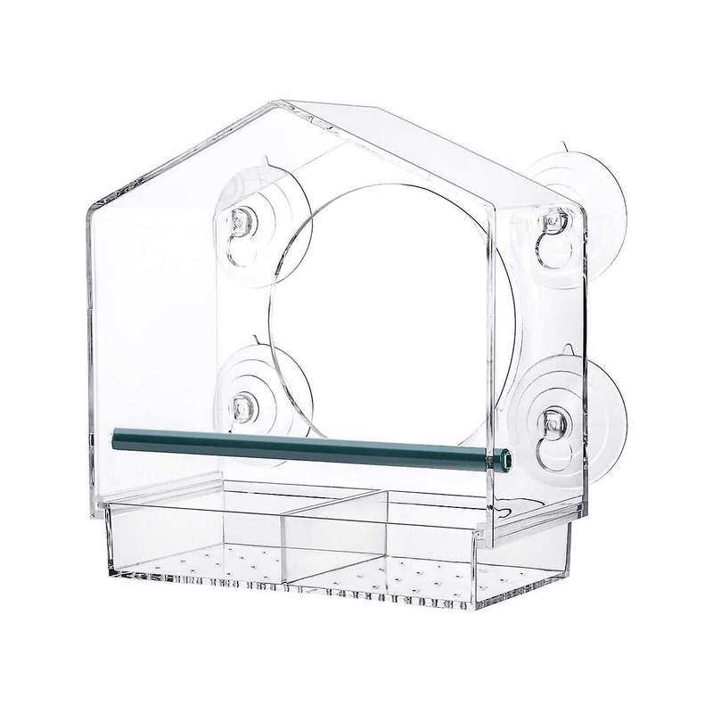 Window Bird Feeders with Strong Suction Cups, Clear for Outside,bird House with 2 Compartment Remov