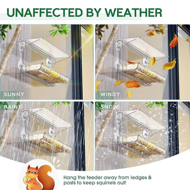 Window Bird Feeder for Outdoors, Clear Bird Feeders Window Mounted with Strong Suction Cups, Transp