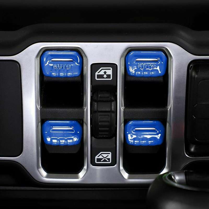Window Lift Switch Adjust Button Cover Trim ABS Interior Accessories for JL JT 2018-2021 (Blue)