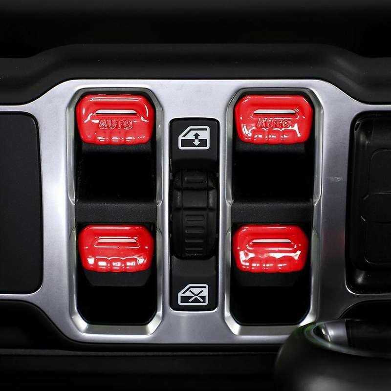 Window Lift Switch Adjust Button Cover Trim ABS Interior Accessories for JL JT 2018-2021 (Red)