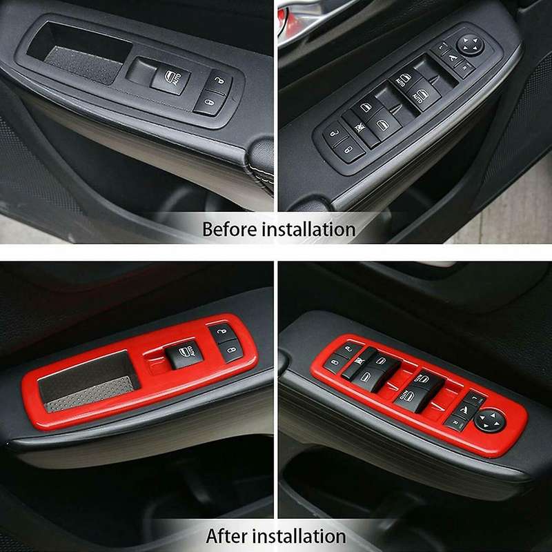 Window Lift Switch Panel Trim Decor Cover for Charger 2011-2020 Ram 1500 2010-2017 (Red)