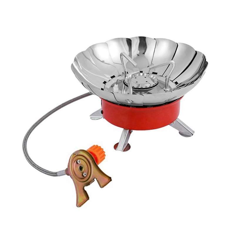 Windproof Piezo Ignition Lotus Gas Stove Outdoor Cooking Gas Burner Cookware with Adapter for Campin