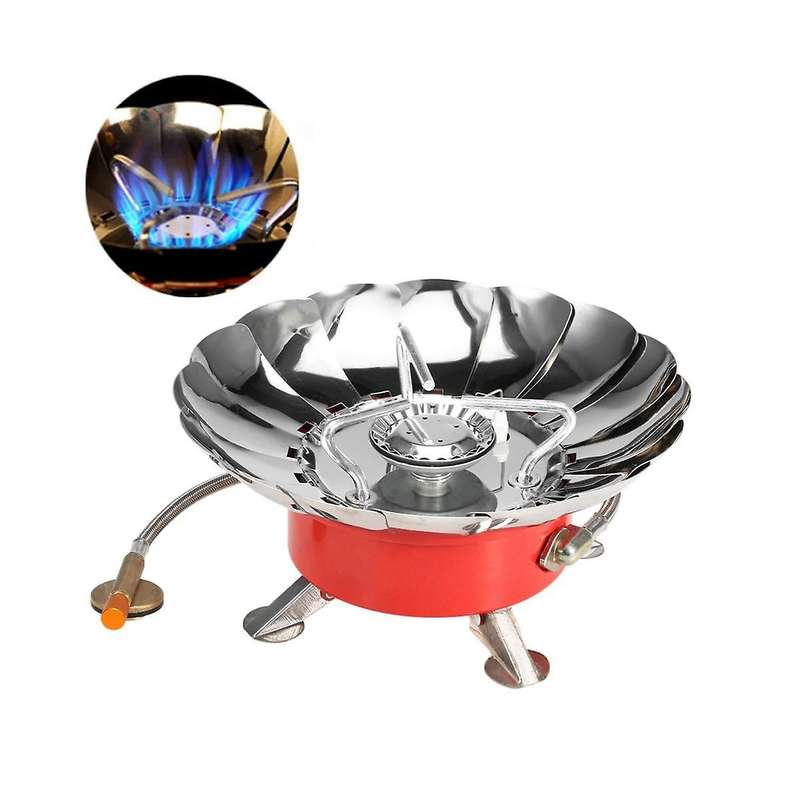 Windproof Piezo Ignition Lotus Gas Stove Outdoor Cooking Gas Burner Cookware with Adapter for Campin