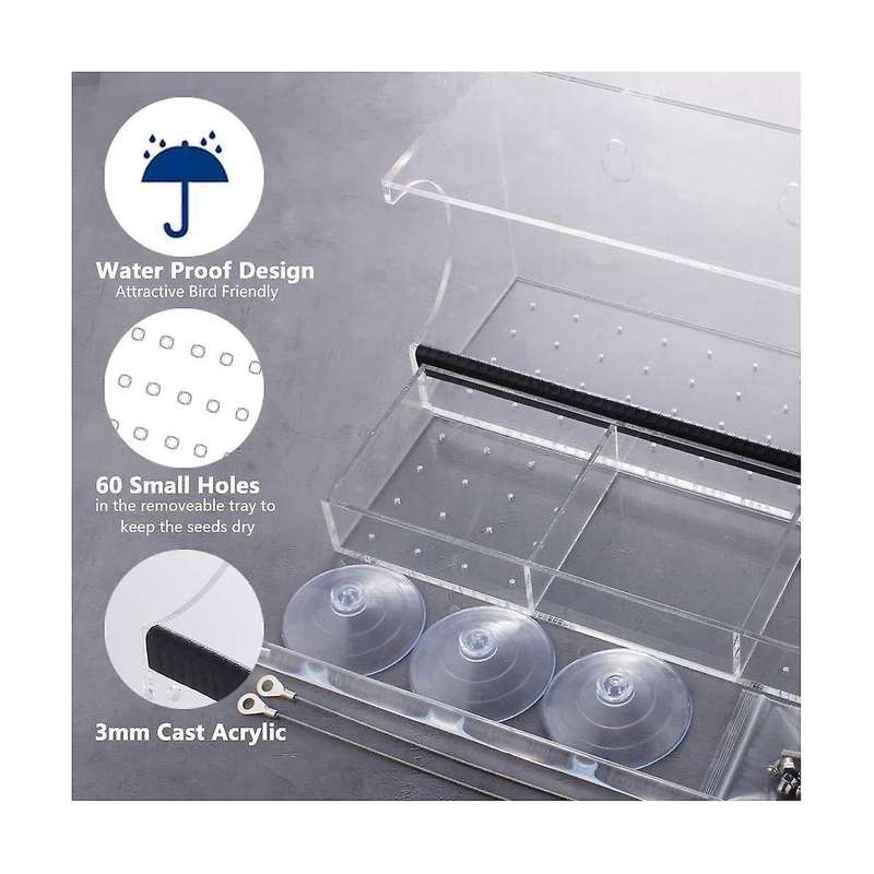 Window Weatherproof Outdoor Suction Cup Hanger Window with 3 Section Tray and Roof Cover